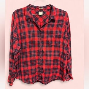 J. Crew Red and Navy Plaid Shirt cabincore